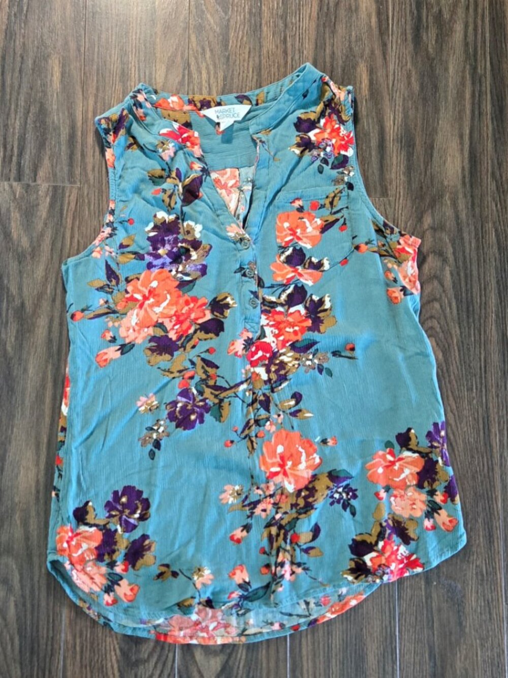 MARKET & SPRUCE Boho Floral Rayon "Crinkle" Tunic Blouse SIZE M